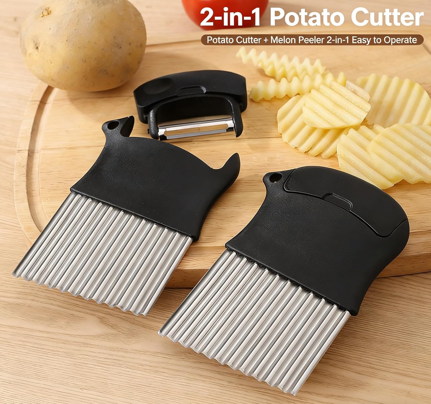 Kitchen Gadgets Built In - Tagliapatate 2-in-1, Affettatrice Ondulata in Acciaio